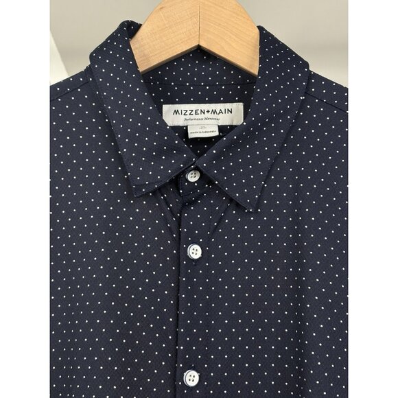 Mizzen + Main Spinnaker Button Down Short Sleeve Men’s XL Trim Navy Dot AOP - Picture 3 of 14